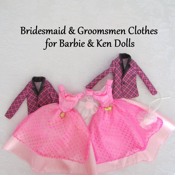 BARBIE BRIDESMAID DRESSES + GROOMSMEN JACKETS for KEN & FRIENDS, 2 of EACH - Picture 1 of 3